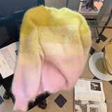 Yipinpay Mohair Soft Sweater Women's Autumn 2023 New Korean Contrast Sweet Knitted Tops Sueter Mujer Jumper Y2k Sweaters