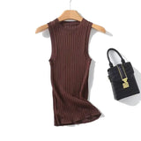 Yipinpay New Women Casual Knit Tank Top Round Neck Sleeveless Tees Solid Summer Crop Top