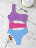 Yipinpay Shoulder Women One Piece Swimsuit 2023 ColorBlock Sexy Ribbed Female Swimwear High Waist Swimming Suit Monokini Bathing Suit