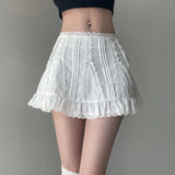 Yipinpay White Mini Skirt Women Kawaii Lace Low Rise Y2k Summer Korean Style Bow Ruffle Sexy Kpop Micro Mini Skirts Coquette