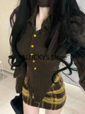 Yipinpay Winter Vintage 2 Piece Set Office Lady Casual Outwaer Mini Skirt + Women Evening Party Slim Sexy Y2k Blouse Korean Fashion