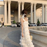 Yipinpay Dress 2023 Summer Fashion New Loose High Waist Strap Sleeveless Black Strapless Maxi Dresses Fairy Trendy White Cake Dress