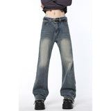 yipinpay Blue High Waist Women Jeans Stars American Fashion Streetwear Wide Leg Jean Female Trouser Straight Baggy Denim Pants