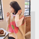 Yipinpay New Knitted Vest Women's Autumn Loose Small Fresh Flower Vest