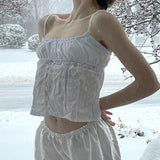 Yipinpay Women Sexy Y2K Fairy Grunge French Lace Trim Sleeveless Tops Square Neck Open Front Party Clubwear Cami