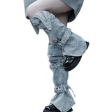 Yipinpay for Women Fall Winter Leg Warmers Knee Length Lolita Harajuku y2k Buckled Denim Leggings Stylish Jean Foot Socks for Lady