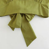 Yipinpay 2023 Woman Bow Backless Crop Top Women Green Short Sleeve Blouses Summer 2023 Tied Streetwear Cropped Chic Women Blouse
