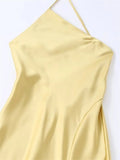 Yipinpay Yellow Off Shoulder Long Dress Women Asymmetric Satin Dress Woman Backless Sexy Party Dresses Summer Slit Evening Dresses