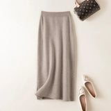 Yipinpay Winter Cashmere Knitted long skirts for women y2k fashion Mid-Length High Waist A-line Skirts Female Wool Bottoms 2023
