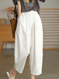 Yipinpay Summer Women's Capri Pants Oversize High Waist Calf-Length Loose Trousers Casual Cotton Harem Pants for Women Streetwear