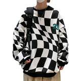 Yipinpay Plaid Hoodies Men O-neck Checkered Vintage Hoodie Preppy Stylish Women's sweatshirt Male All-match Streetwear Clothing