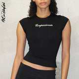 yipinpay T Shirt Women Black Top Short Sleeve T Shirt Streetwear Y2k Fashion Letter Printed Summer O Neck Tops Tees Women Clothes