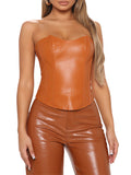 Yipinpay PU Leather Bustiers Tube Tops Women Sexy Sleeveless Strapless Vest Tops Fashion Streetwear Backless Corset Crop Tops