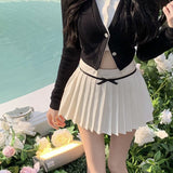 Yipinpay Kawaii Pleated Skirt Shorts Women Coquette Aesthetic Bow Patchwork High Waist Sexy A-line Mini Skirt Preppy Style Summer