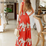 Yipinpay Women Elegant Tank Round Neck Backless Sleeveness All Over Print with Floral Pattern Wide Leg Working Jumpsuits