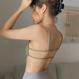 yipinpay Cami Top Rib Knit Top Women Cut Out Crop Top Summer Clothes Slim Solid U Neck Vest Backless Camisole Streetwear Sport Tops