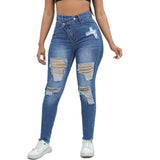 Yipinpay New High Waist Diagonal Button Design Ripped Jeans For Women Fashion Stretch Slim Denim Pencil Pants Skinny Trousers XS-2XL