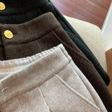Yipinpay Korean Split Wide Legs Autumn Winter New Black Thickened Woolen Shorts for Women's Casual Short Femme Y2k Shorts