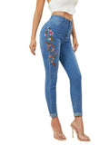 Yipinpay Winter New High Waist Embroidered Jeans for Women Fashionable Stretch Slim Ankle-Length Denim Pencil Pants S-XL