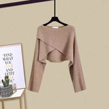 Yipinpay Autumn/Winter New Dress Matching Set Women's Chic Irregular Knit Sweater Sling Skirt Two Piece Korean Elegant Pullover Suit