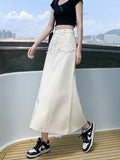 Yipinpay Denim Skirts Womens Summer Casual High Waisted Pocket Midi Skirt Ladies Korean Fashion Mermaid Skirt Female