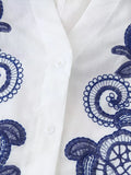 Yipinpay Flower Embroidered Shirts For Women 2024 Summer Loose Batwing Sleeve Blouse Female Holiday Street Lady Chic Beach Tops