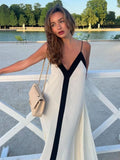 Yipinpay V-Neck Suspender Maxi Dress For Women Elegant Sexy Summer Sling Beach Dress Female Backless Contrast Color Vacation Dresses