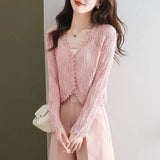 Yipinpay sweater, short, small, thin, sunscreen jacket, women's outerwear, cardigan, shawl, long sleeved, hollowed out top