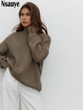 yipinpay Solid Elegant Basic Women Long Sleeve Loose Knit Sweater Outwear Winter 2023 Pullover Casual Fashion Jumper Sweater Tops