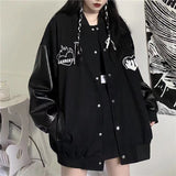 Yipinpay Baseball Bomber Jacket Women Goth Harajuku Patchwork Oversize Leather Jackets Kpop Korean Streetwear Gothic Spring Coat