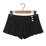Yipinpay 2024 Cool Girl Y2K American Retro Pleated Mini Skirt Sexy Low Waist Side Button Women Summer Skirts With Shorts Lining