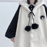 Yipinpay Autumn Winter Kawaii Hoodies Women Japanese Soft Girl Lambswool Cute Panda Ear Oversized Hoodie Preppy Style Button Coat
