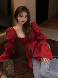 Yipinpay Korean Style Sexy Blouse Women Chic Design Casual Elegant Blouse Female 2024 Autumn Sweet Long Sleeve Evening Party Clothes