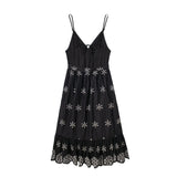 Yipinpay Embroidery Slip Dress Woman Black Backless Long Dress Women Sleeveless Beach Summer Dresses For Women Sexy Midi Dresses