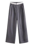 Yipinpay 2024 Women Fashion Side Pockets Patchwork Straight Pants Vintage High Waist Zipper Fly Female Casual Trousers Mujer