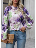 Yipinpay Women's Casual Shirts Spring Autumn New Painted Big Flower Folds Fashion Blouse Losse Pullover Top Boho Female Clothing