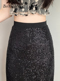 yipinpay Shiny Sequins Long Midi Skirts Women 2023 Spring Summer Pack Hip Mermaid Skirt Girls Y2K Casual Elegant A-line Faldas