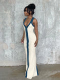 Yipinpay Simenual Sexy V-neck Slip Draped Maxi Dress Gown Straps Patchwork Elegant Prom Dress Club Party Outfits Summer Casual Streetwear