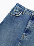 Yipinpay Blue Denim Skirt Woman Jean Long Skirts For Women Fashion 2023 Faded High Waist Pencil Skirt Frayed Midi Skirt With Slit