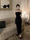 Yipinpay Dresses Women Backless Bow French Style Sleeveless Slim Stretch Halter Slash Neck Hollow Out Vintage Sexy Elegant Dress
