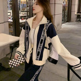 Yipinpay Casual Loose Trousers Y2k Tracksuit Women 2 Piece Set Wide Leg Pant Zipper Sweatshirts Letter Jacket Stand Coat