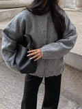 Yipinpay New 2024 Women Fashion Oversized Bomber Jacket Coat Vintage Solid Long Sleeve Female Pockets Chic Loose Outerwear