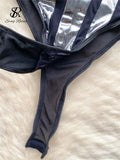 Yipinpay Strap Shiny Sexy Bodysuits Ladies 2024 Sleeveless Patchwork Slim Lingerie Top Open Crotch Mesh Erotic Playsuits