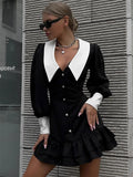 Yipinpay Black Ruffled Patchwork Mini Dress For Women High Waist V-Neck Slim Fashion Elegant Party Dress Gown Women's Sexy Dress