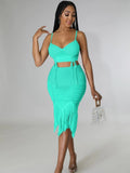 Yipinpay Pieces Sexy Summer Fashion Women Set 2023 Female Tops Splice Sleeveless Tops Elastic Waist Tassel Skirts Matching Sets Outfit