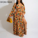 Yipinpay Women Elegant Spaghetti Straps Cris Cross All Over Print Midriff High Silt Maxi Beach Party Sexy Vacation Dress