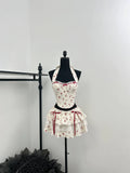 Yipinpay Summer Beach Fairy Vacation 2000s Rave Outfits Women Elegant 2 Piece Set Gyaru Coquette Lace Halter Tops + Y2k Mini Skirt