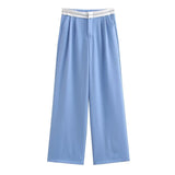Yipinpay 2024 Women Fashion Side Pockets Patchwork Straight Pants Vintage High Waist Zipper Fly Female Casual Trousers Mujer