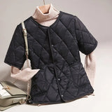 Yipinpay Coats Short Puffer Jacket Chaquetas Mujer Cotton-padded Thick Outwear Tops Solid Argyle Overcoat Plaid Parkas Half Black