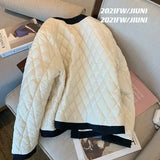 Yipinpay White Rhombic Cotton Jacket Women's Autumn and Winter New Loose Small Short Quilted Jacket